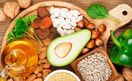 Avocado, seeds and vegetables